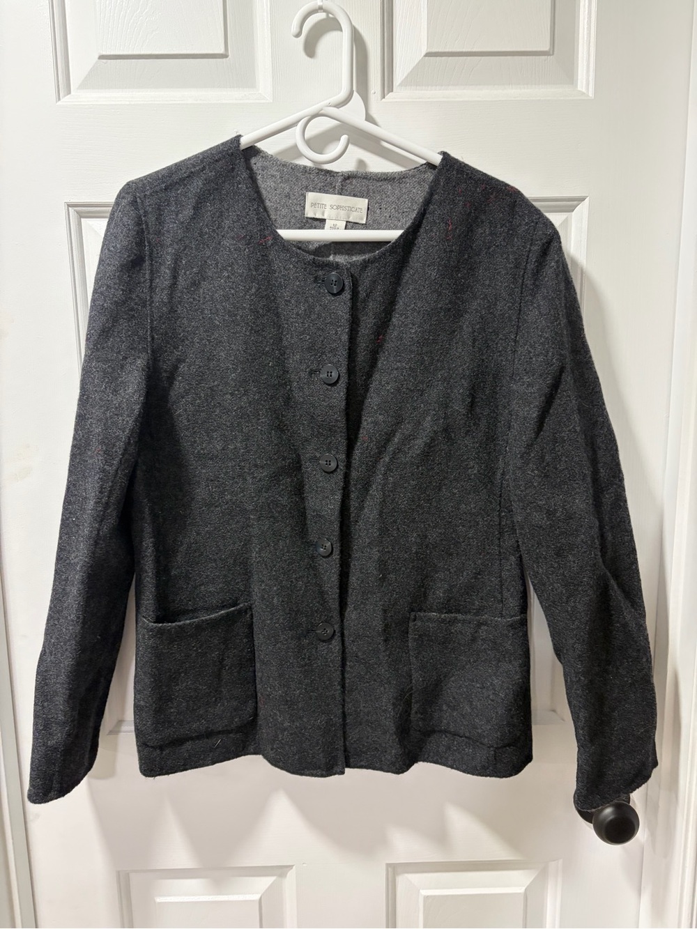 Petite Sophisticate Dark Gray Wool-Blend Jacket - Size 12